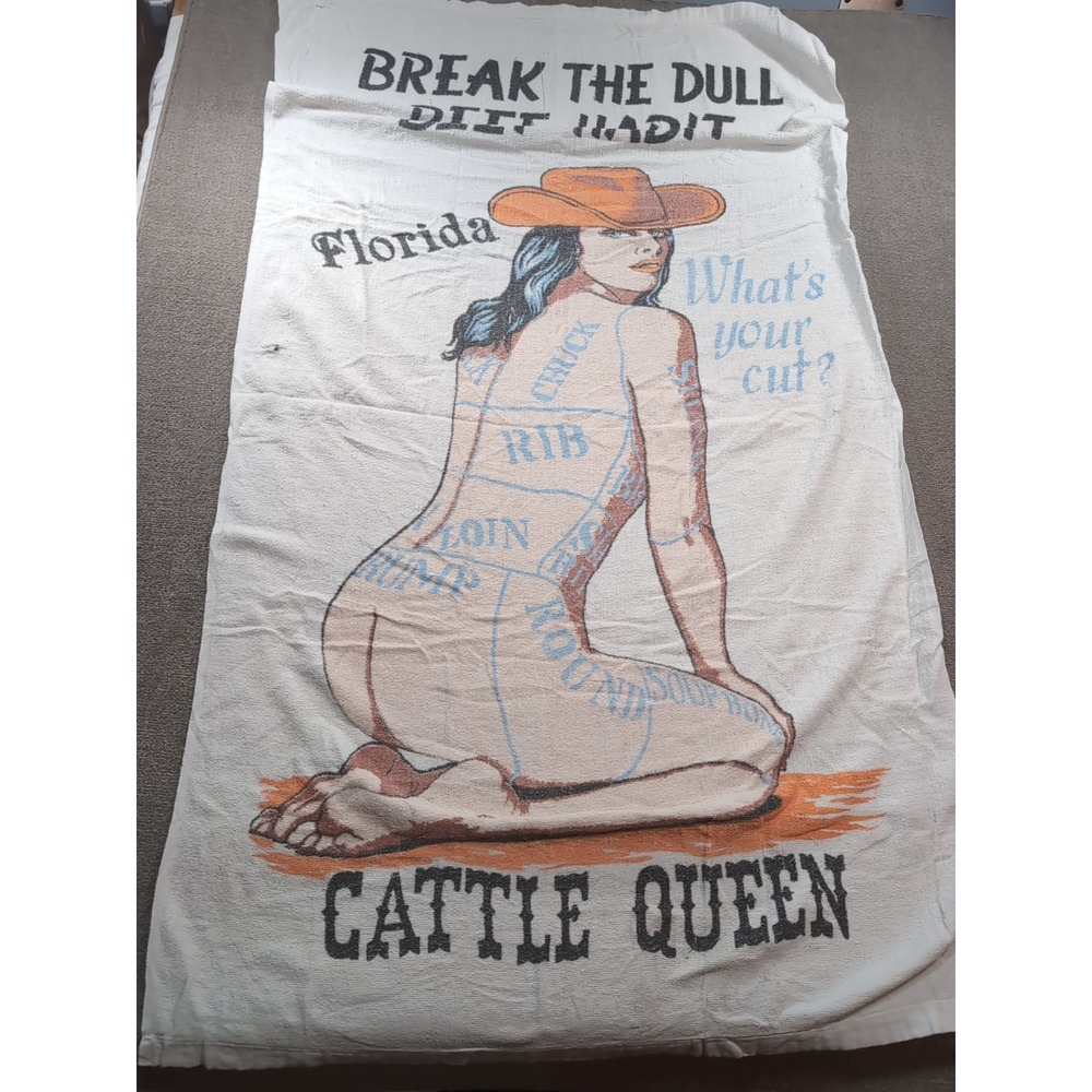 1970's Sherry Break Dull Beef Habit Florida Cattle Queen Man Cave Beach Towel